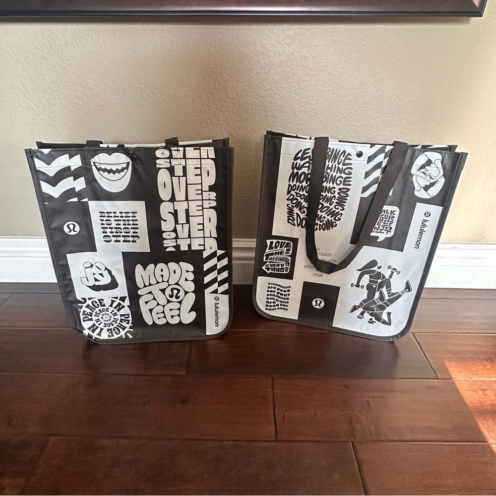 Lululemon Large Shopping Tote bag Set Brown and White